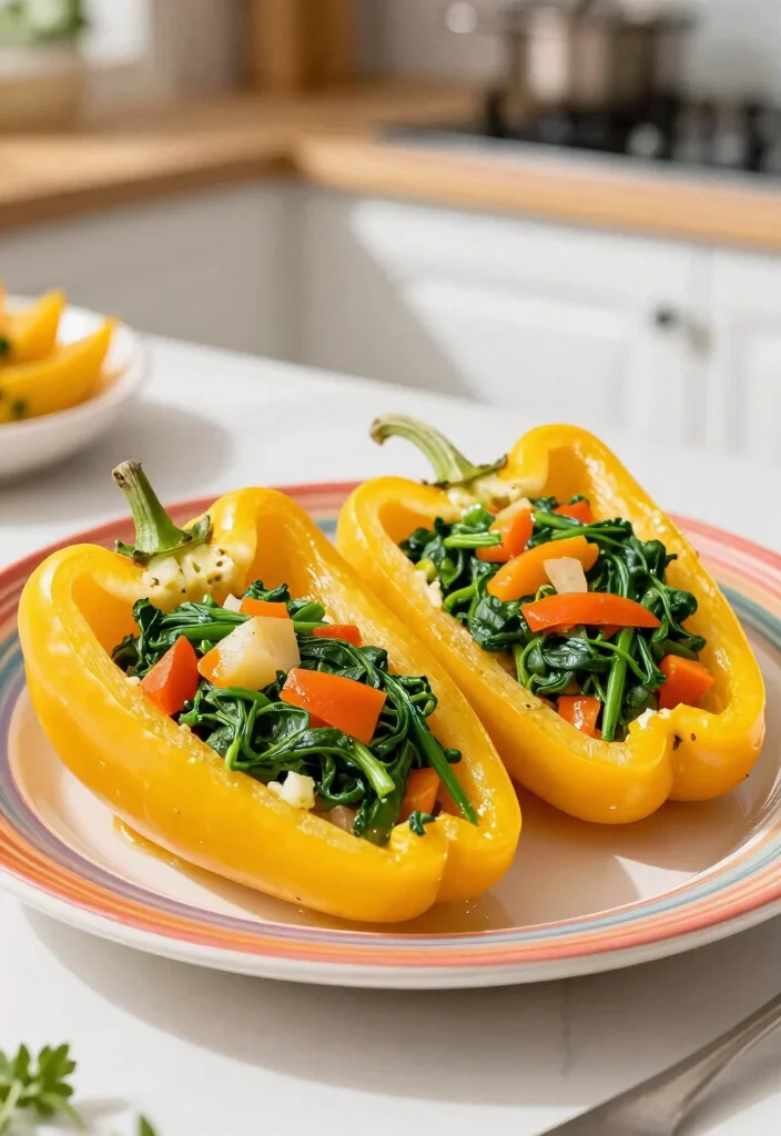 12 Vegan Yellow Squash Recipes for Light Seasonal Meals - 9. Yellow Squash and Spinach Stuffed Peppers 1