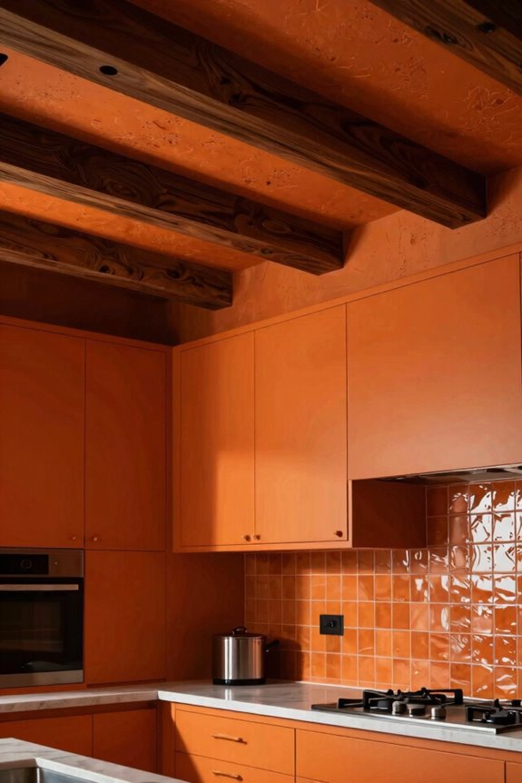 7 Orange Kitchen Design Styles That Transform Your Space 3 amber ceilings dark wood contrast