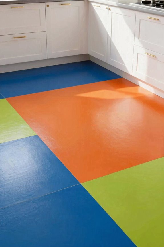 bold color blocked linoleum floors
