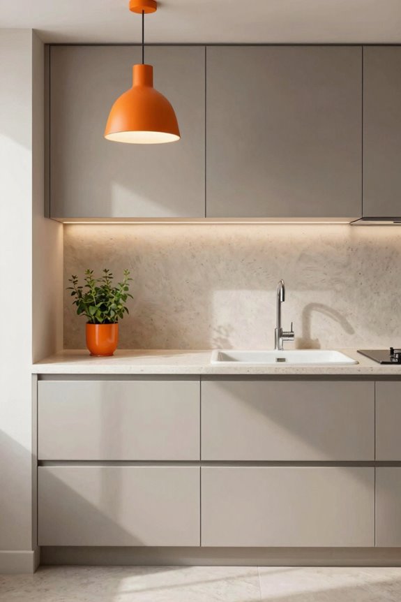 7 Orange Kitchen Design Styles That Transform Your Space 6 bold orange cabinets with neutral backdrop