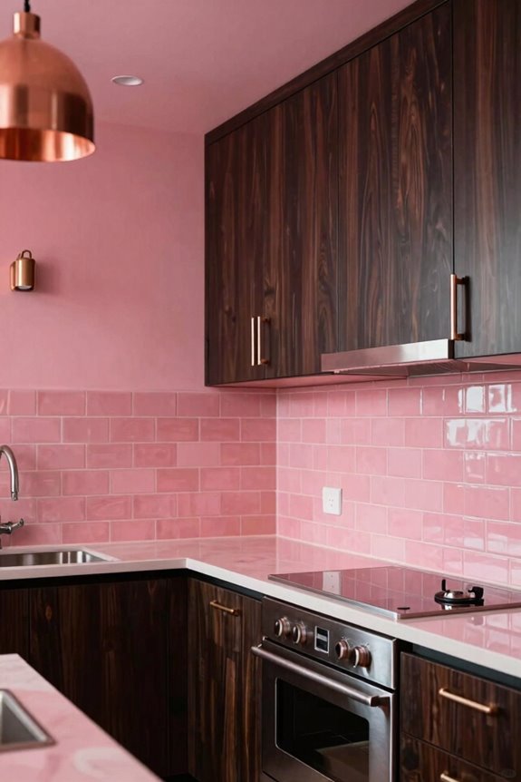 5 Pink Kitchen Ideas to Transform Your Space 3 bold pink dark cabinetry warm metals