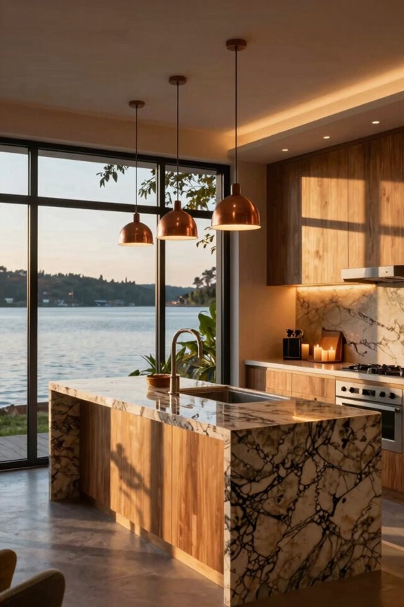 Lakehouse Kitchen Designs That Capture Waterfront Living Ideas 3 can lights warm dimmed zones