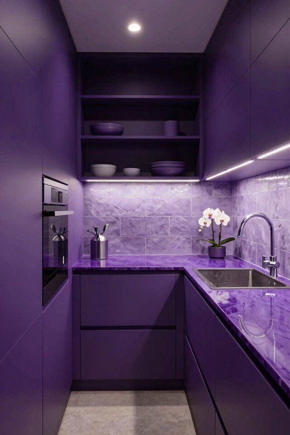 10 Purple Kitchen Ideas to Transform Your Space 3 deep plum cabinets with marble contrasts