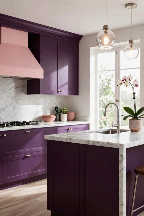 10 Purple Kitchen Ideas to Transform Your Space 6 deep purple with pink island