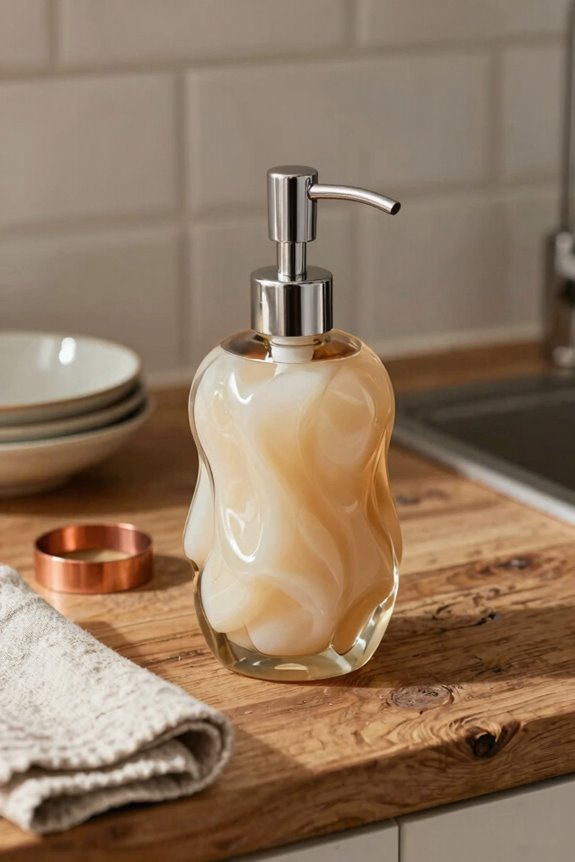 10 Stylish Kitchen Soap Dispenser Ideas to Elevate Your Sink Area 3 french modern bottles hazelnut ceramic tray