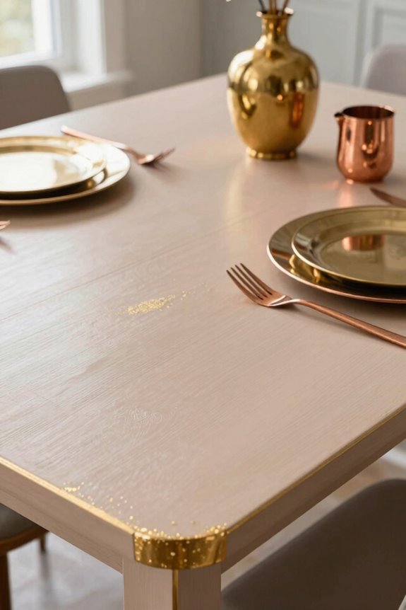 10 Painted Kitchen Table Ideas to Transform Your Space 7 gold and copper leafed table detailing