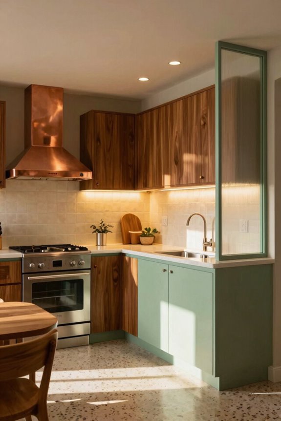 layered mid century kitchen lighting
