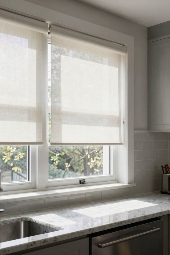 Modern Kitchen Window Treatment Ideas That Work 2 maintenance free kitchen shades with battery operation