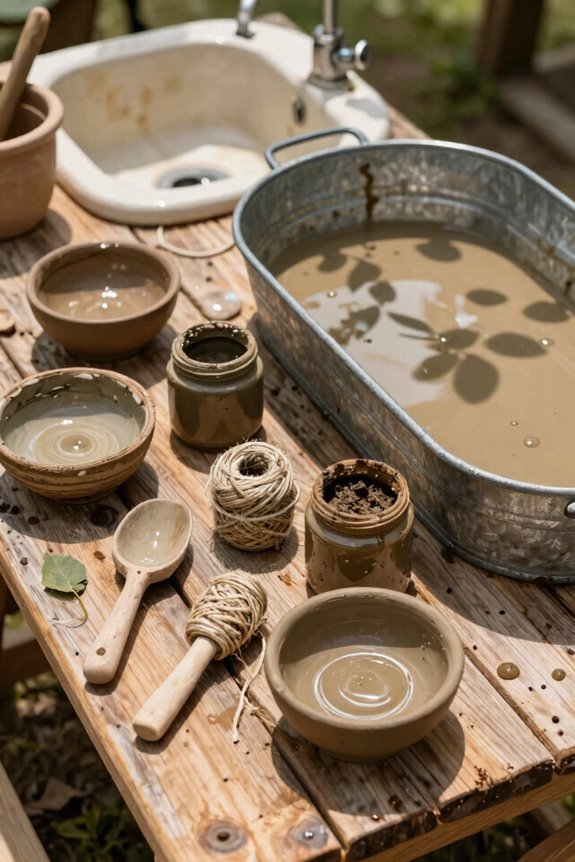 mud kitchen washing and soaking stations