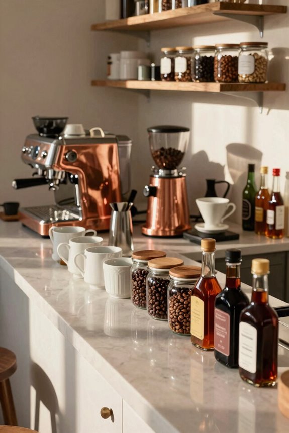 organize mugs beans syrups