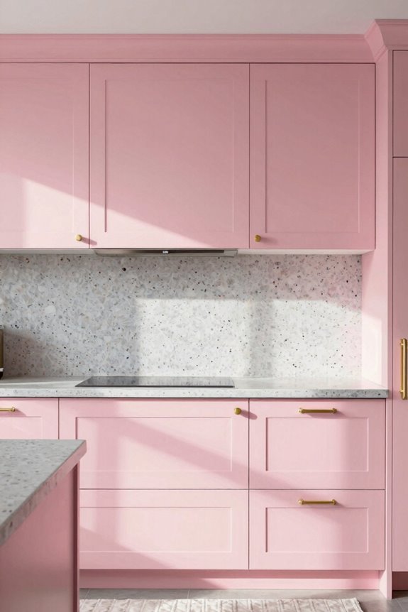 5 Pink Kitchen Ideas to Transform Your Space 2 pink cabinetry with gray terrazzo accents