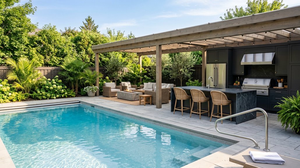 pool and outdoor kitchen layout ideas