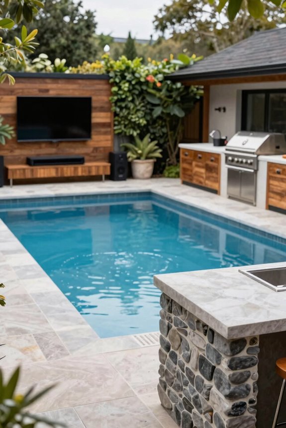 Pool and Outdoor Kitchen Layout Ideas to Maximize Your Backyard 7 poolside tv and speaker layout