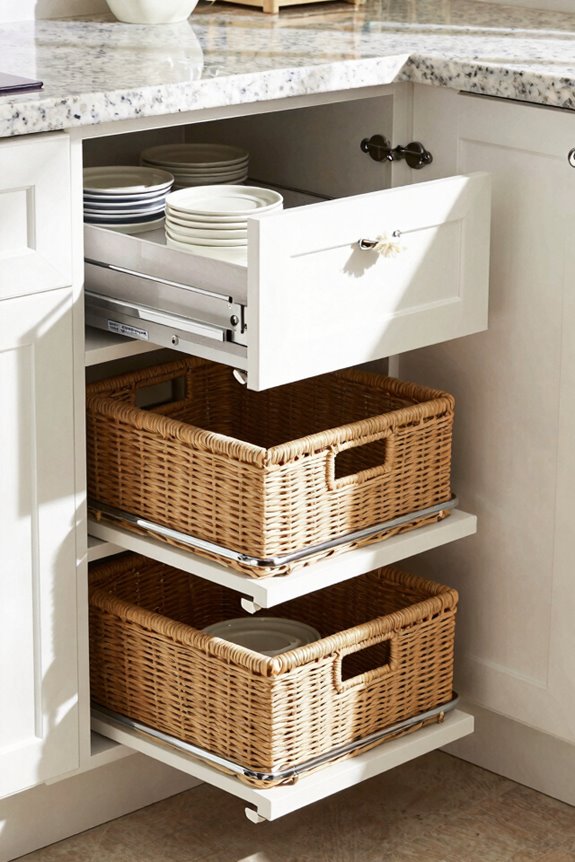 pull out drawers maximize corner accessibility
