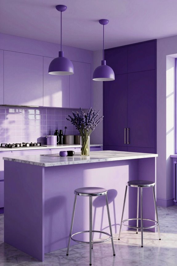 10 Purple Kitchen Ideas to Transform Your Space 1 purple kitchen accents cabinets island two tone lavender walls