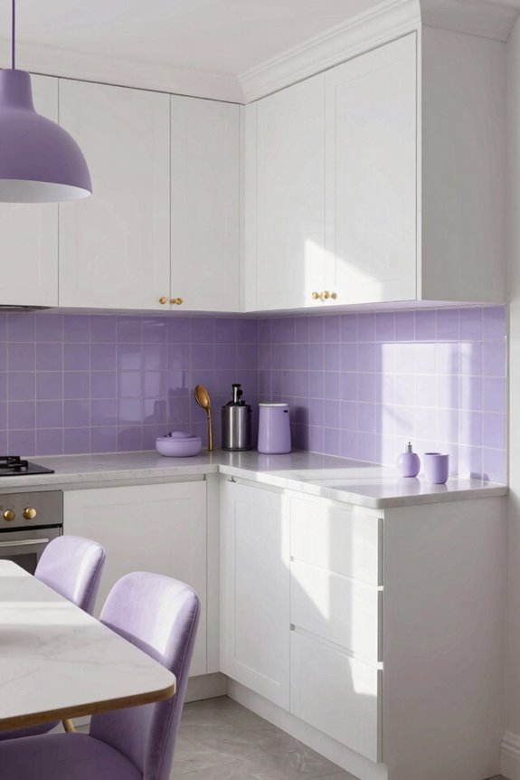 10 Purple Kitchen Ideas to Transform Your Space 2 soft lavender brightens compact kitchen