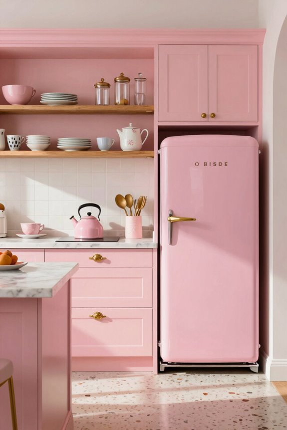 5 Pink Kitchen Ideas to Transform Your Space 4 vintage pink open shelved retro kitchen
